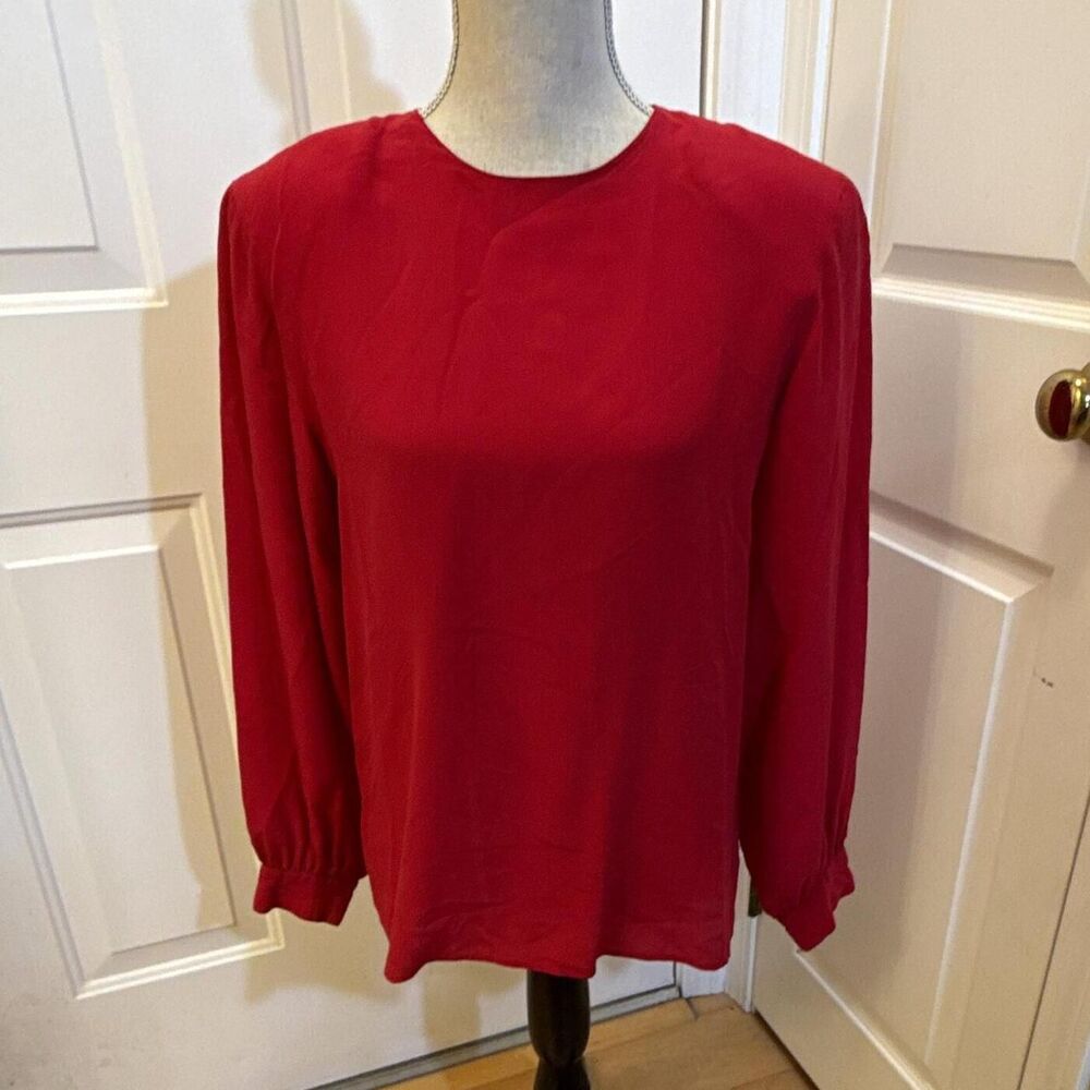 Vintage red silk top Charter Club Size 10 Red 100% Silk Solid Round Neck Blouse